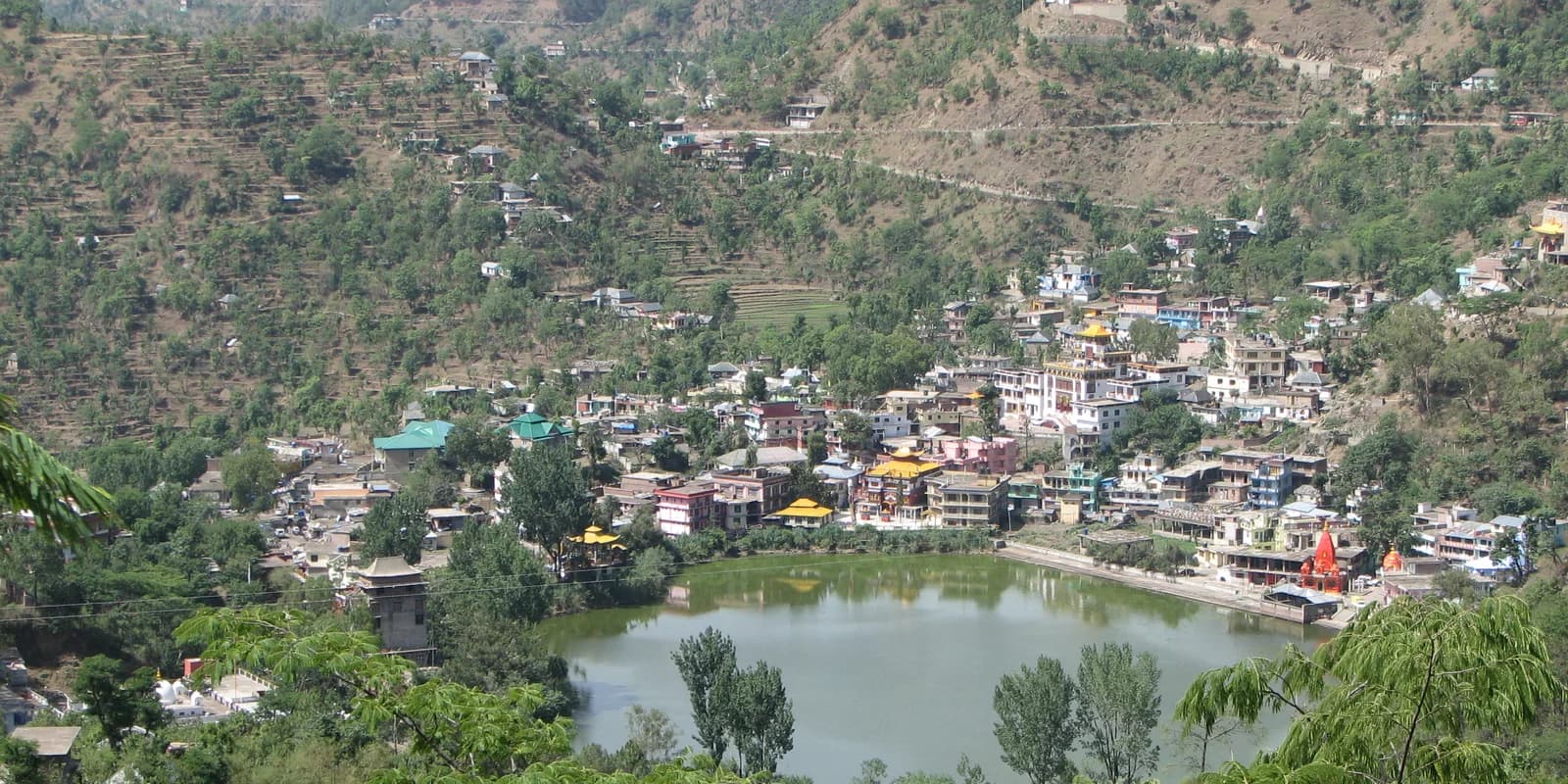 Rewalsar Lake and the hillside town seen from above